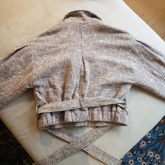 Zara Tweed Puff Sleeve Belted Jacket Small - Picture 10 of 12